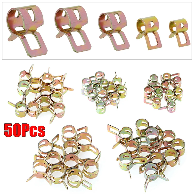 50pcs 5/6/7/8/9mm Fastener Spring Clip Clamps For Fuel Water Line Hose Pipe Air Tube Spring Steel Fit For Automotive Fuel Pipe