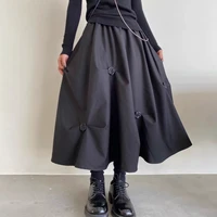 black skirt 2021 autumn and winter female design high waist irregular a line long skirt tide korean style pleated maxi skirt
