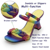 multi function slippers leather shoes high heels ladies sandals summer square heeled sandals 852 2 girls party mules shoes new