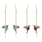 Уникальные длинные висячие серьги с подвеской в виде птицы, кисточки с кристаллами, Женские Ювелирные украшения, дизайнерские серьга с изображением Колибри, 1 пара
