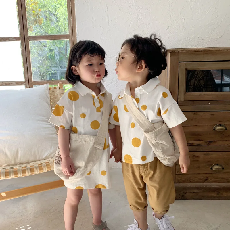 Новая Одинаковая одежда Sis Bro рубашки в горошек платье хлопковые для маленьких
