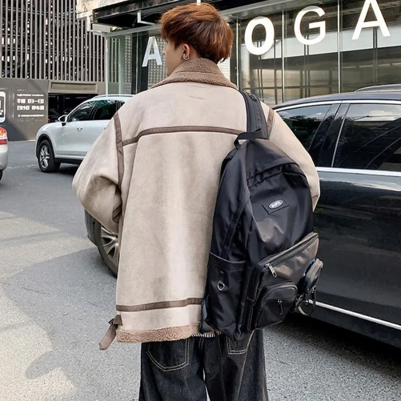 Plus Size 5XL Thicken Suede Cotton Jacket Men Japan Style Casual Winter Warm Loose Outerwear College Street Biker Khaki | Мужская одежда