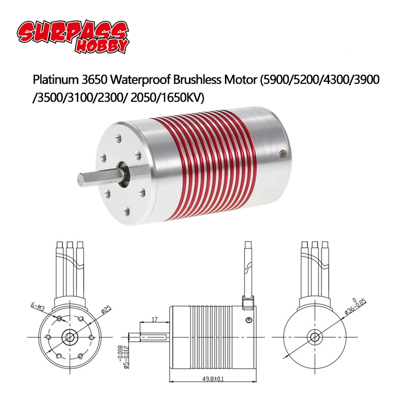 

SURPASS HOBBY Waterproof 3650 3100KV 3900KV 4300KV 5200KV 5900KV Brushless Motor for 1/10 RC Car