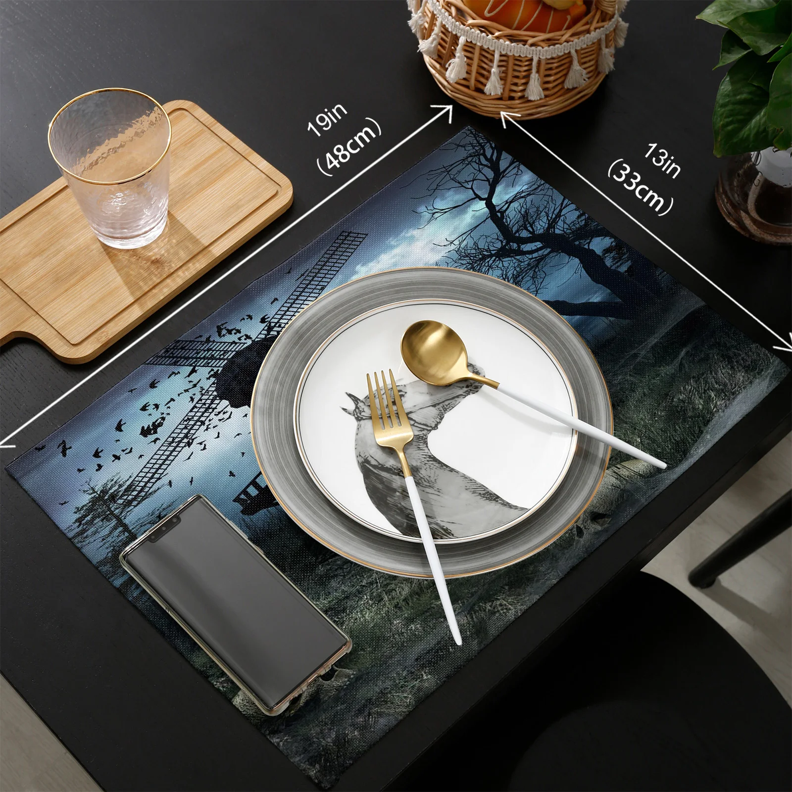 Готическая мельница птица Череп голова ветки ужасная настольная дорожка