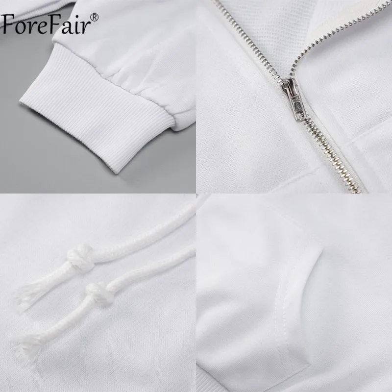 

Forefair White Black Long Sleeve Pullovers Sexy Women Sweatshirt 2020 Autumn Solid Casual Zipper Streetwear Short Sweatshirts