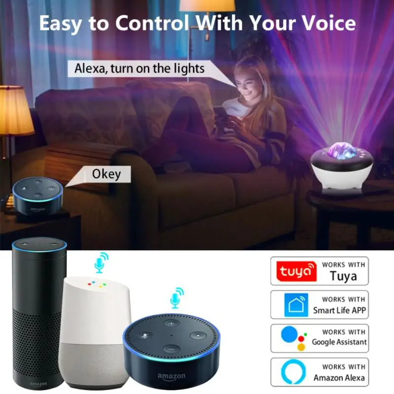 

Tuya Smart Aurora Projector Lamp Can Adjusted Brightness Bluetooth-compatible Music Projection Night Light Via Alexa Google Home