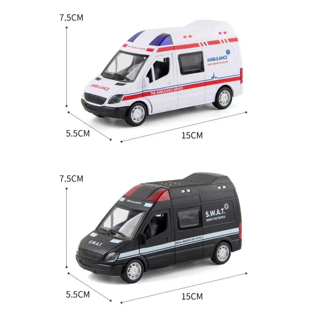 

Mini Simulation Openable Doors Light Sound Effects ABS Alloy Ambulance Police Pull Back Car Toy for Kids Birthday Gifts