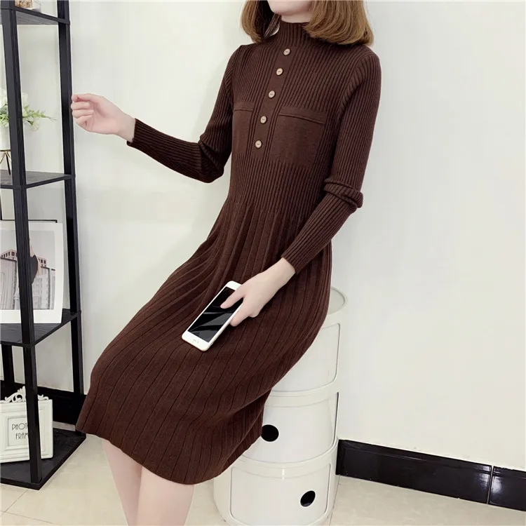 Женское теплое платье свитер Осень зима 2019 модное эластичное однотонное
