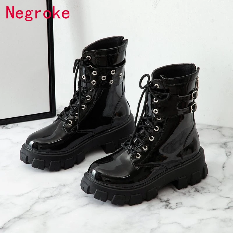 

Punk Style Platform Women Ankle Boots Women's Motorcycle Boot Fashion Rivet Chunky Shoes Autumn Winter Black Plus Size 41 42 43