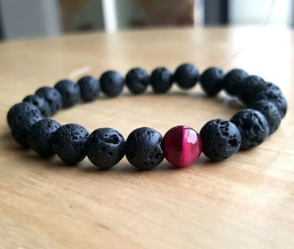Модные мужские бусины из лавы камня тигра глаза малы энергия Йога браслет бисера