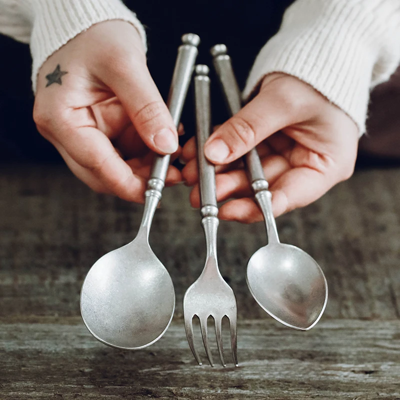 Ретро скандинавском столовые приборы Нержавеющая сталь многоразовые