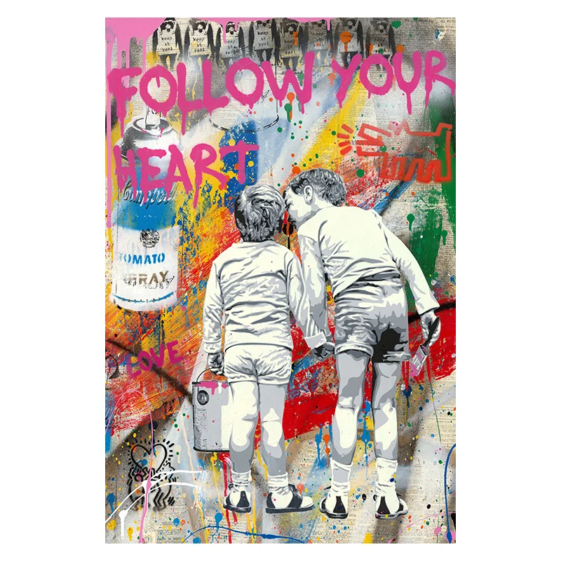 

Abstract Street Art On Canvas Painting Poster And Prints Follow Your Heart Slogan Wall Art Graffiti Picture For Living Room