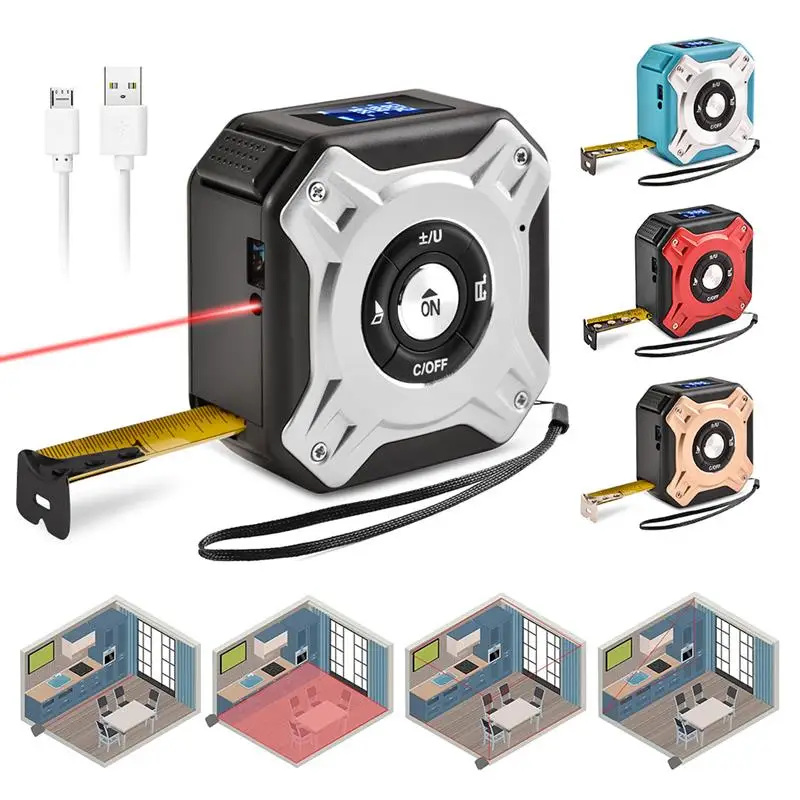 

Tape Measure Rangefinder Laser Tape Measure 5m/40m Range Distance Measure Tool Portable USB Rechargeable 40m Laser Tape Measure
