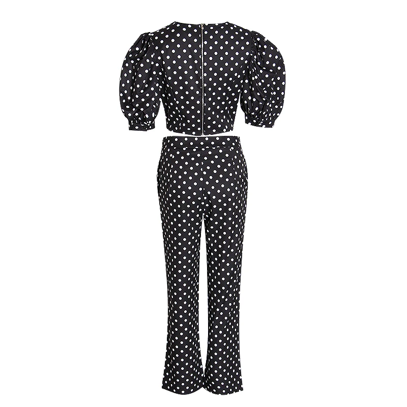 Женский винтажный костюм TWOTWINSTYLE в горошек с круглым вырезом и пышными рукавами