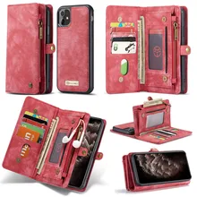CaseMe Flip Leather Wallet Case for iPhone 12 Mini 11 Pro XS Max XR X SE 2020 8 7 6 6S Plus Zipper Purse Card Holder Cover Coque