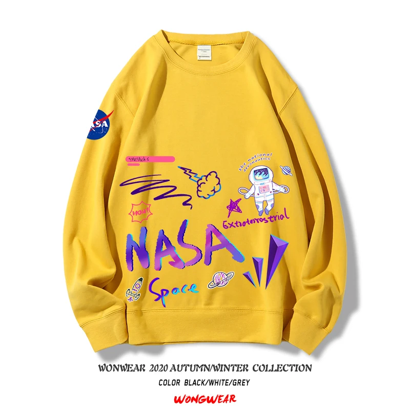 

graffiti sweater men's couple's clothes spring thin loose astronaut round neck fashion brand hoodless coat