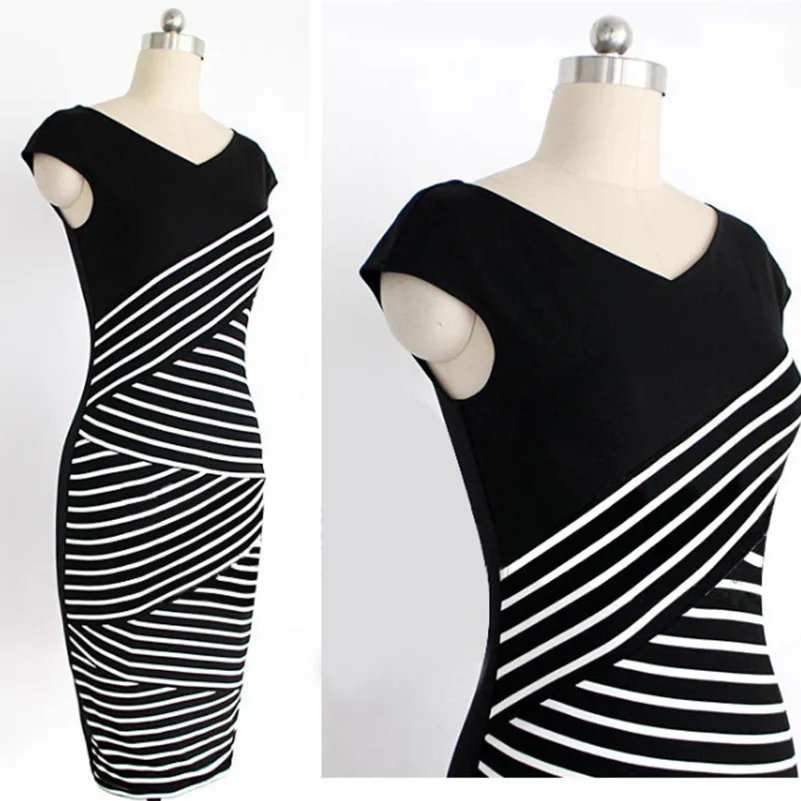 

Dresses Tank female Mini Be Neck Women Formal 2020 Pencil Dress dresses Striped Office Waist Fashion Summer High Sleeveless Slim