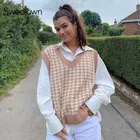 Вязаный свитер-безрукавка Женский, в стиле преппи, с V-образным вырезом