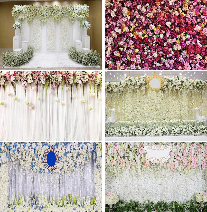 

White Floral Photo Backgrounds Curtain 3D Flower Wedding Bridal Shower Photography Backdrops Party Decoration Supplies