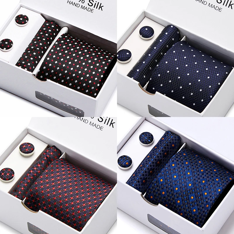 

Factory Sale Silk Festive Present Tie Pocket Squares Cufflink Set Necktie Box Dark Red Man's Shirt Accessories New Year's Day