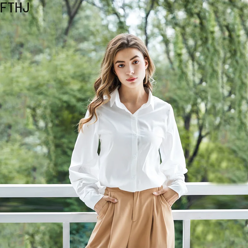 

Lantern Sleeves Vintage Shirts Women Elegant White Womens Blouse with Lush Sleeves202 Fashion Button Up Shirt Black womens tops