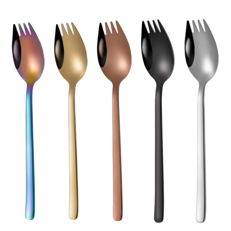 

Kitchen 2in1 Stainless Steel Spoon Fork Portable Noodle Fruit Salad Forks Outdoor Travel Fork Kitchen Multifunction Tools