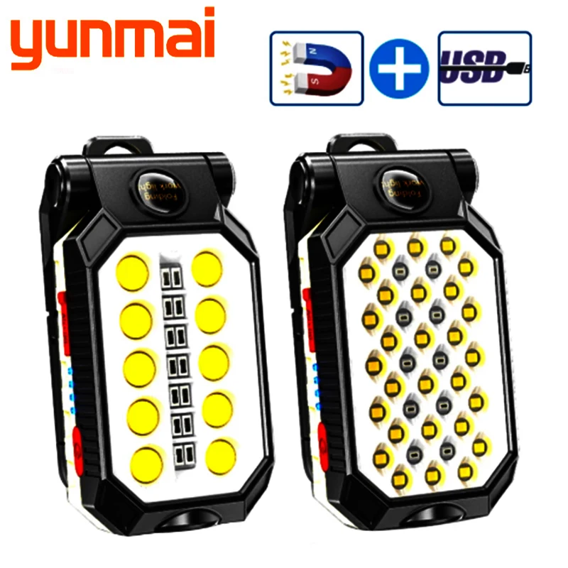 

New waterproof camping with power display rechargeable strong magnetic work light LED COB portable folding flashlight