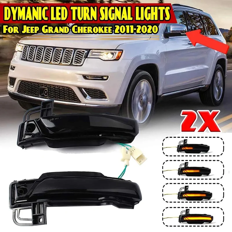 

NEW-Car LED Dynamic Turn Signal Rearview Side Mirror Light Indicator for Jeep Grand Cherokee 2011-2020
