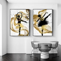 ballet girl canvas painting gold ribbon dancing woman art poster marble fashion girl room decor figure prints living room decor