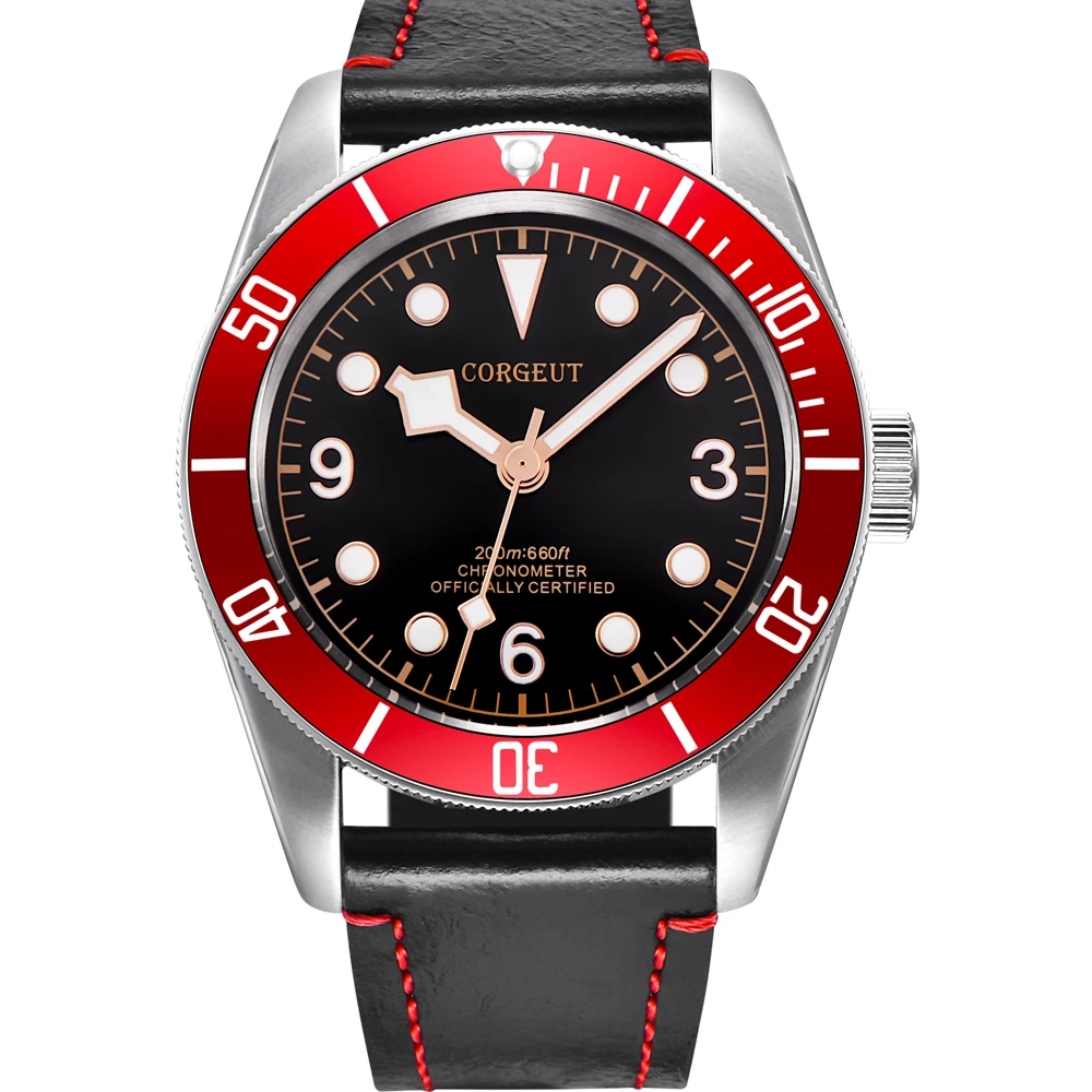 Corgeut 41mm automatic mens mechanical wristwatches 316 SS sapphire glass часы мужские Luminous black dial | Наручные