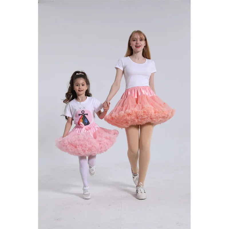 Solid Color Parent-Child Costume Ballet Kids Pettiskirt Girl Fluffy Lace Girl Skirts Princess Tulle Party Dance Baby Tutu Skirt