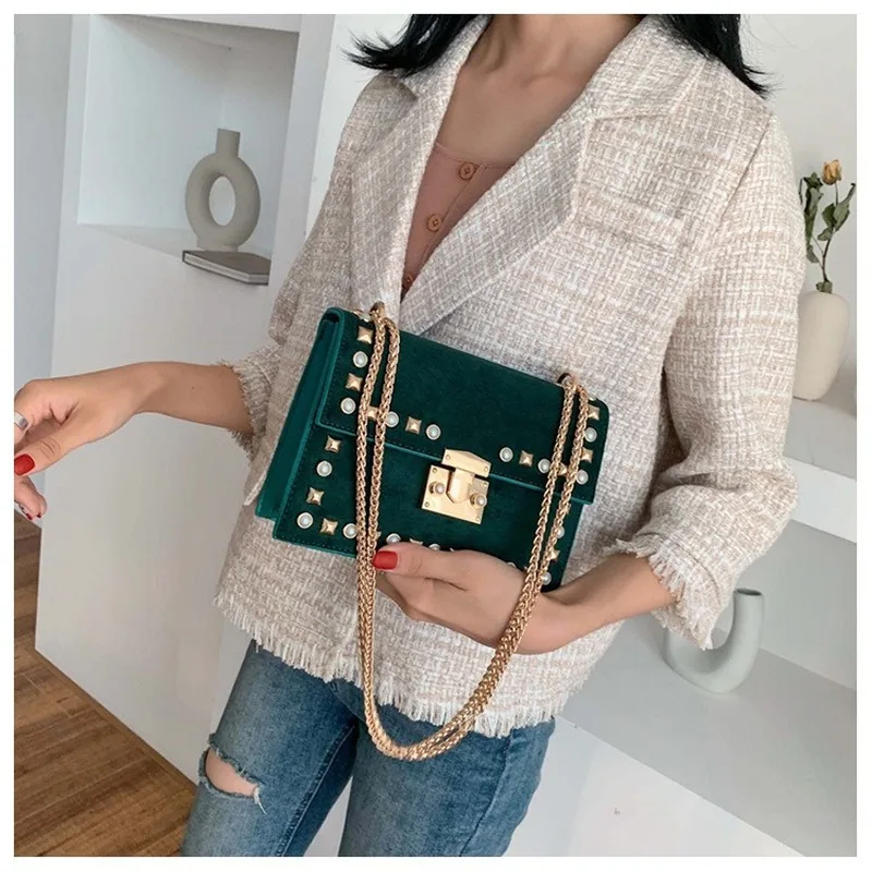 Женская бархатная сумка через плечо Осень зима 2019 новая модная на с заклепками и