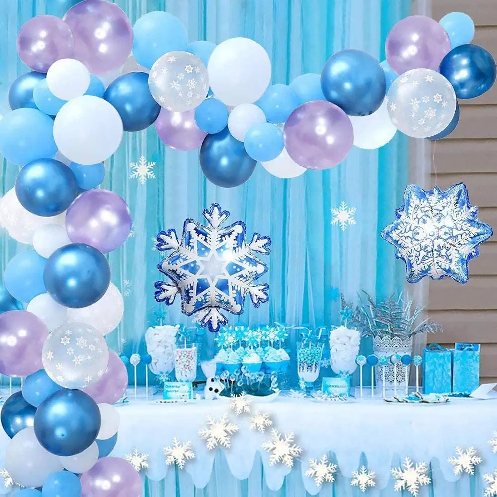 

78Pcs 1-5 Year Birthday Party Decorations Snow Theme Balloon Arch Kit for Kids Girl Baby Shower Blue Snowflake Balloons DIY Deco
