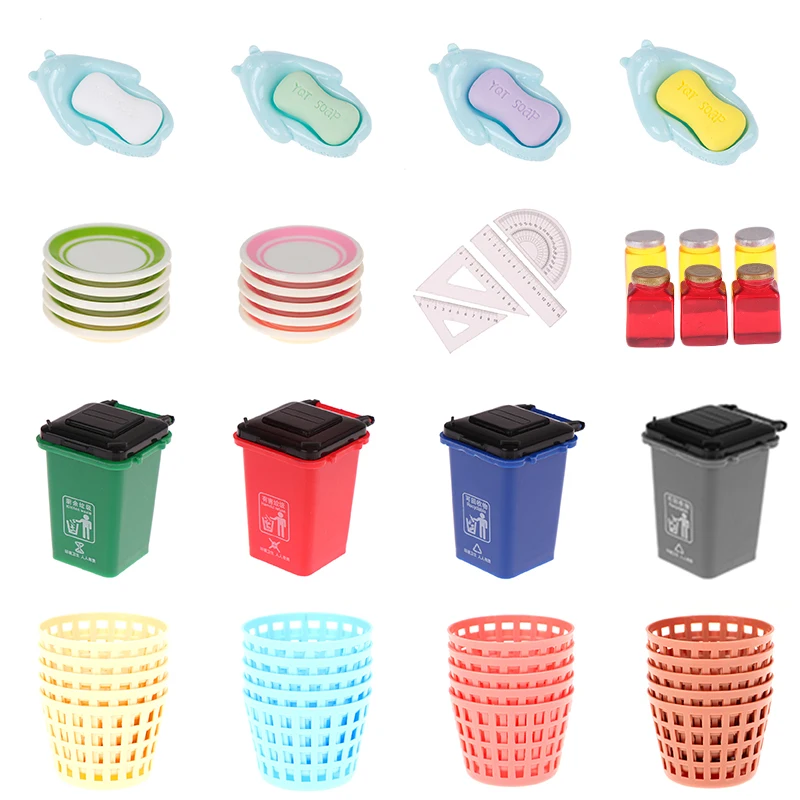 

Doll House Sorting Trash Can Model Simulation Jam Mini Storage Basket Miniature Ruler Set Learning Props Train Dinner Plate