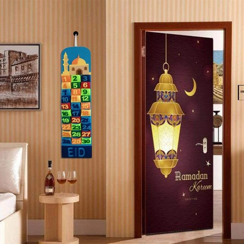 

Ramadan Mubarak Countdown Calendar Eid Mubarak Wall 30Days Calendar with Pockets for Festival Party Decoration