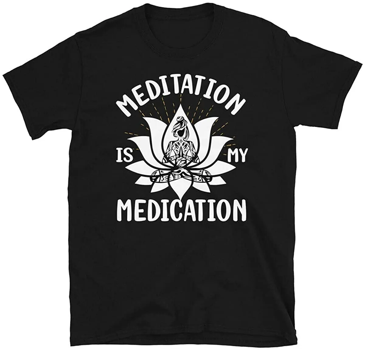 

Meditation Is My Medication Funny Yoga Peace Summer Namaste Men's T-Shirt Loose And Comfortable