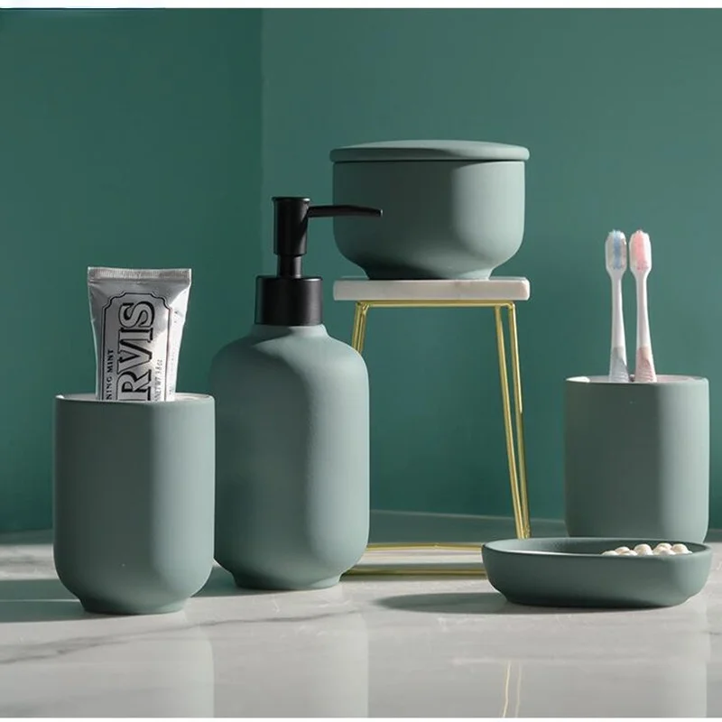 Nordic Ceramics Bathroom Accessory Set Washing Tools Soap Dispenser Gargle Cup Toothbrush Holder Soap Dish Wedding Decoration