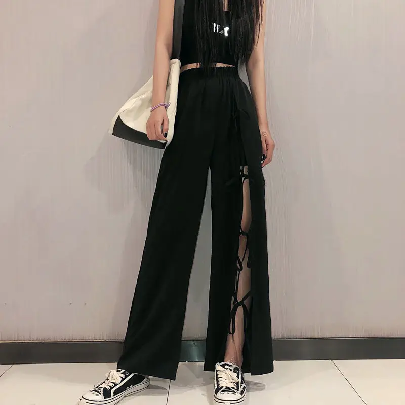 

2021 Spring Summer Women Cotton Linen Pant Solid Color Loose Hollow Out Elastic Waist Female High Quality Casual Trousers M151