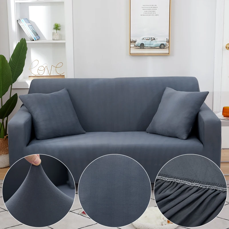 

Dark Gray Solid Color Sofa Cover For Living Room Funda Sofa All-inclusive Polyester Modern Elastic Corner Couch Slipcover 45009