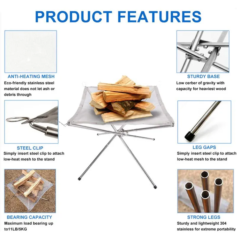 Портативный Открытый пожарная яма из нержавеющей стали Кемпинг сетки камин