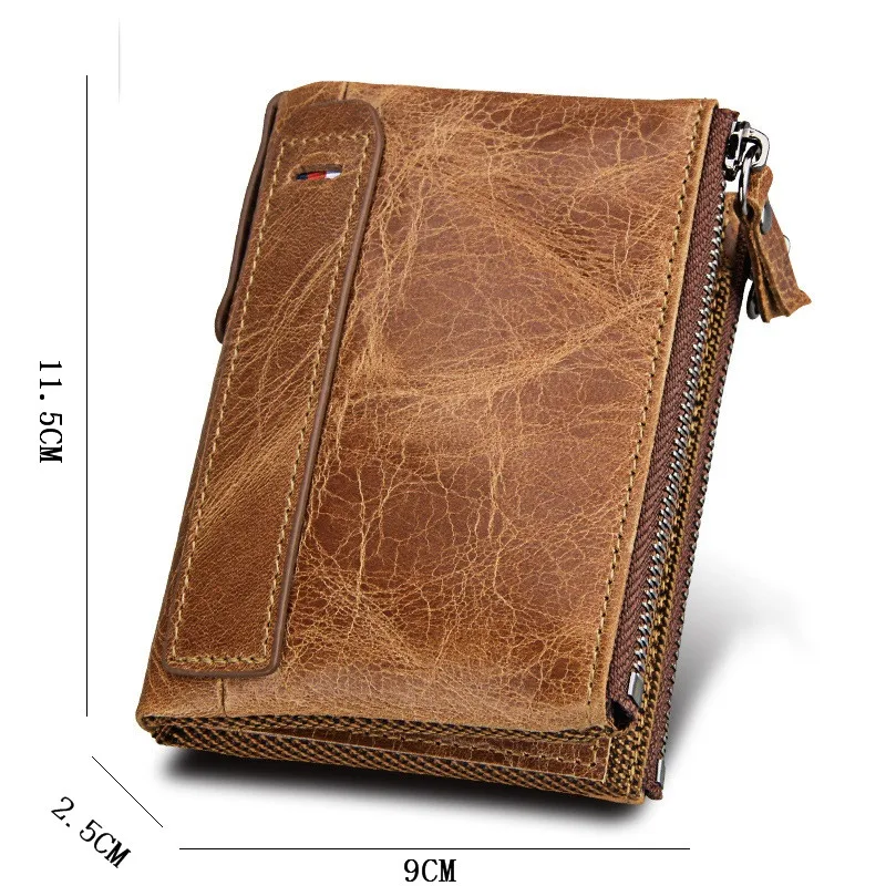 RFID Genuine Leather Men Wallet Small Zipper Pocket High Quality Purse Short Coin Brand Perse Money Bag Card Holder | Багаж и сумки