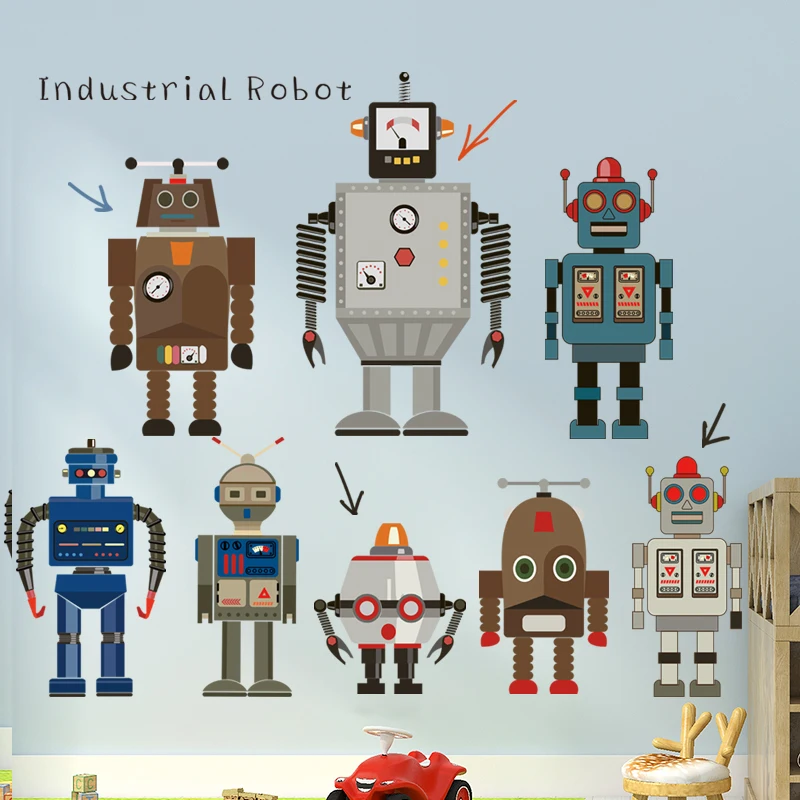 

Kids Room Decoration Industrial Style Robot Wall Sticker DIY Christmas Decor Nursery Wallpaper Murals Bedroom Vinyl Decals