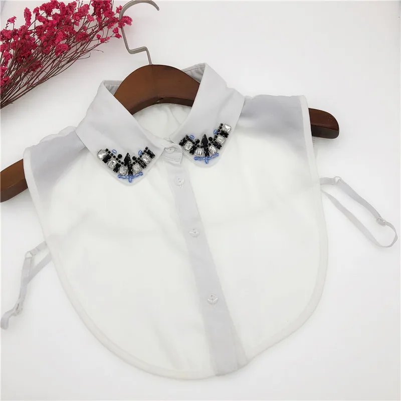 

Women Sleeveless Fake Collar Shirt Detachable Collars Removable Lapel Solid Color White Half Shirt Turn Down False Collar Tie