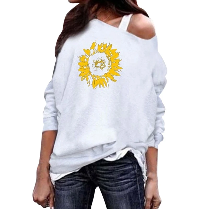 

CN Autumn Fashion O Neck Women Sweatshirts Long Sleeve Flower Pattern Sweatshirt Casual off shoulder Hoodies