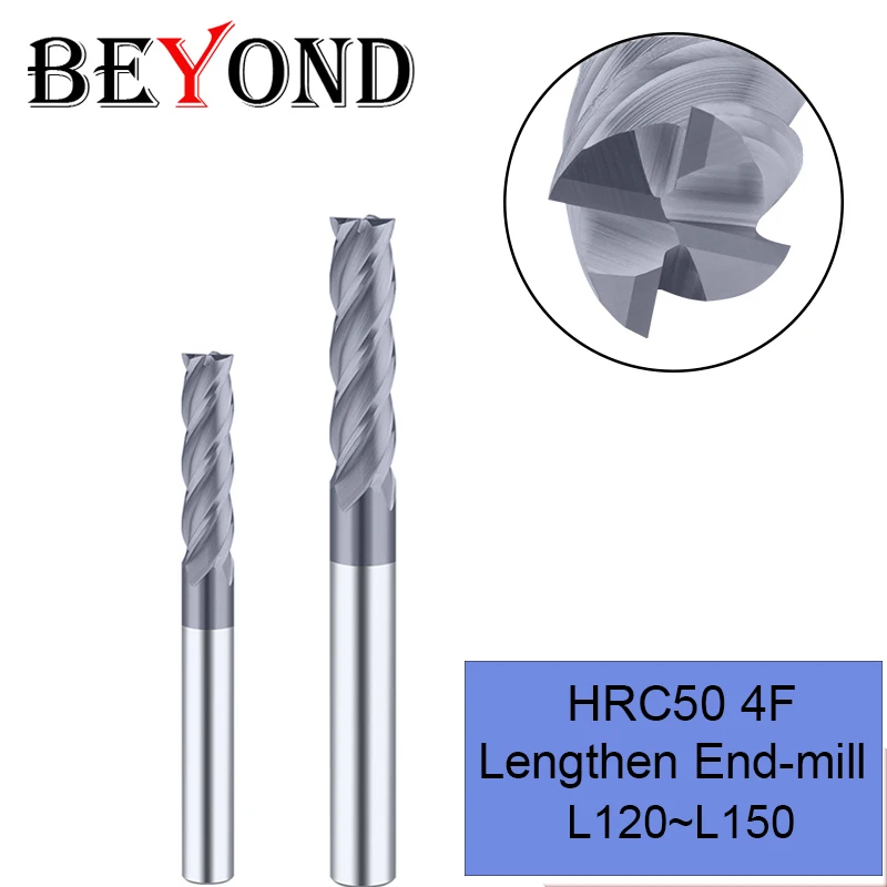 

BEYOND Lengthen End-mill HRC50 4Flutes L120 L150 Carbide CNC Machining Milling Tools Mills Cutter 1 Pcs