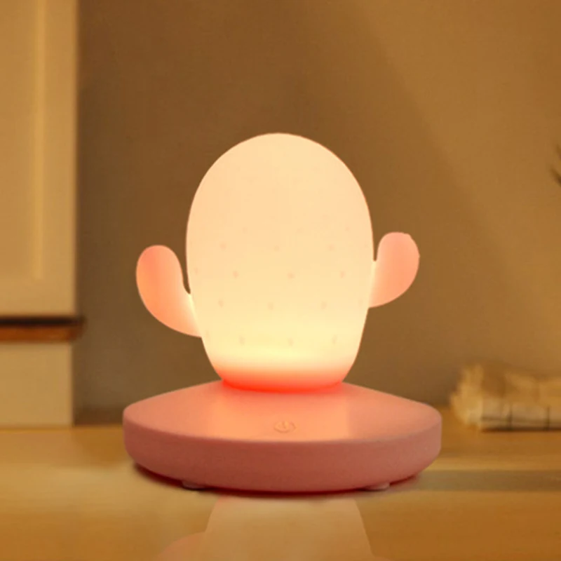 USB LED Press Dimming Cactus Silicone Night Light Kids Bedroom Home Modern Indoor Study Bedside Decoration Creative Gift Lamp-Gr | Освещение