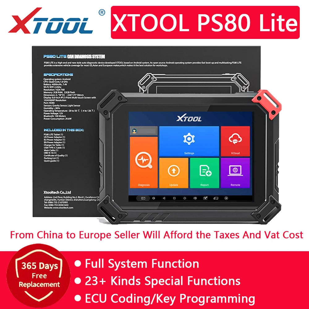 

Оригинальный сканер XTOOL PS80 LITE OBD2 Автомобильный диагностический инструмент OBD 2 EScanner Action Test ECU Coding Code Reader OBD2 Key Coding Tool Работа для VZA для GAZ Беспла...