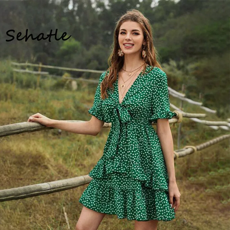 Женское летнее платье Sehatle повседневное пляжное из полиэстера с v образным