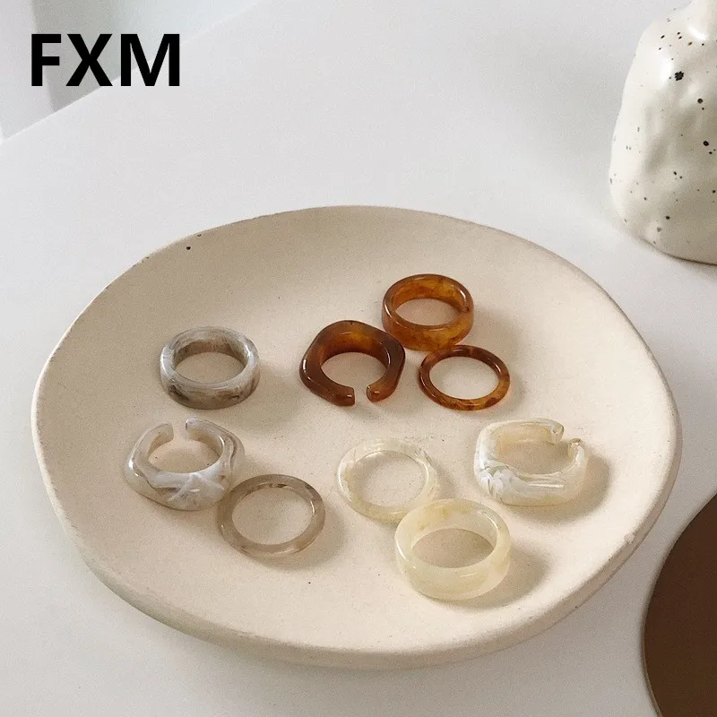

FXM 3pcs Korean Geometric Resin Acrylic Rings Set For Women Fashion Opening Rings 2021 Trend Jewelry Gifts Dropshipping