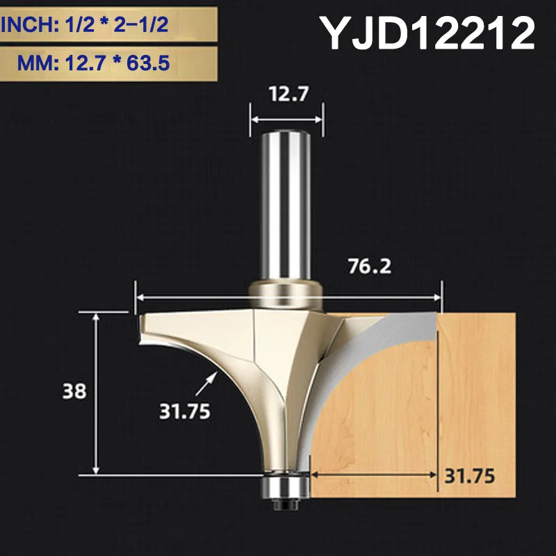 YJD12212 Tideway круглая фреза для отделки кромки бит 1/" хвостовик для деревообрабатывающего инструмента 2 Флейта концевая фреза с подшипником Фрезерный резак Угловой - Длина режущей кромки: YJD12212